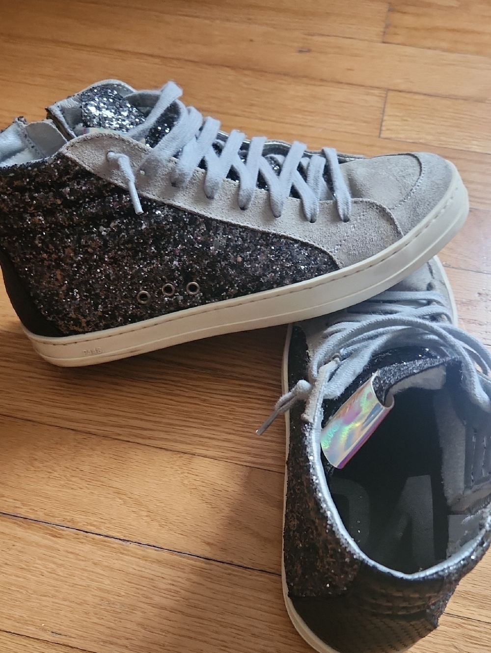 P448 Glitter High-Top Sneakers in Silver and Black